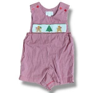 Sir John Baby Christmas Smocked Romper‎ Red Gingham Gingerbread 18M